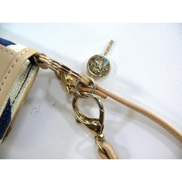 Spartina woven cream Canvas Wristlet flap Wallet leather trim ID window - Picture 5 of 8